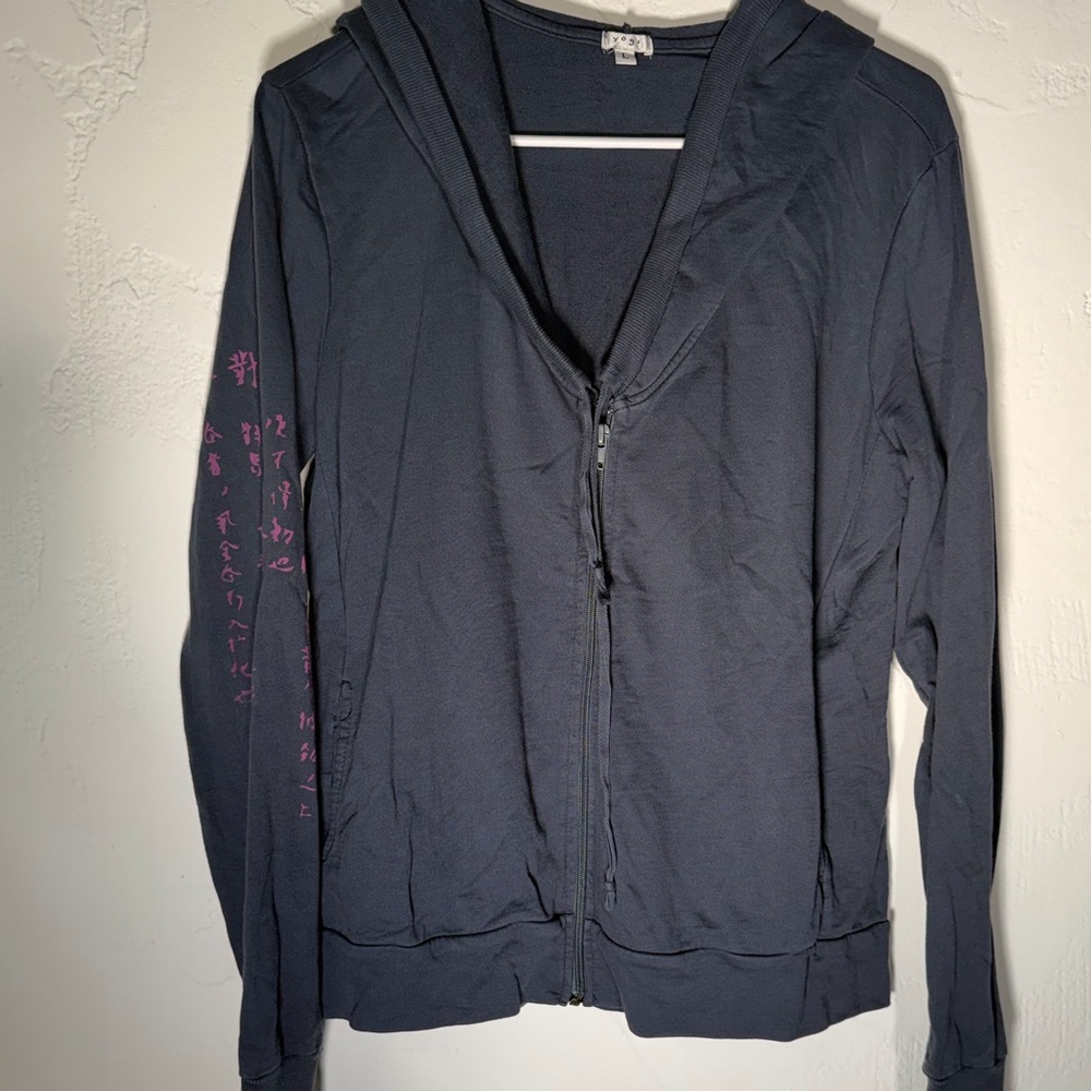 Navy Blue Yogi  Zip-Up Hoodie with Yogi Design and pockets / thumb hole